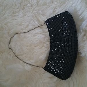 La Regale Black Metal Mesh Chain Purse Clutch